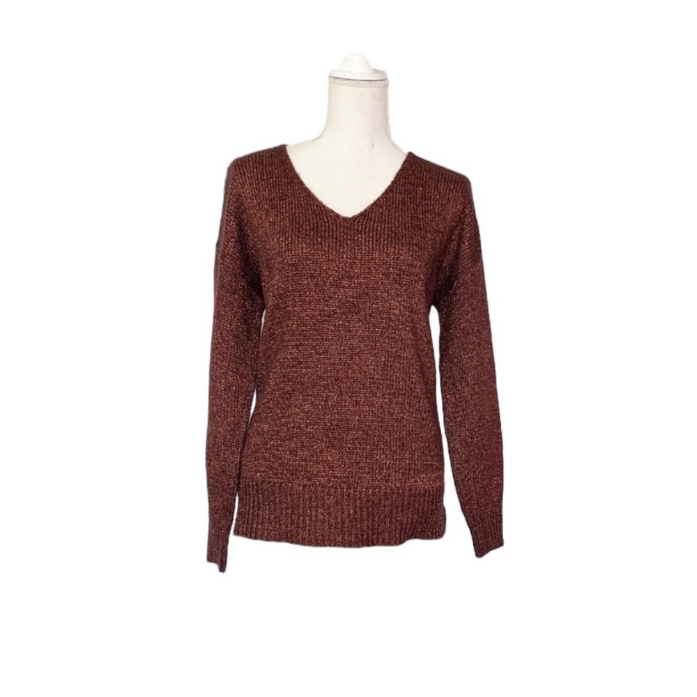 Loft Brown Gold Long Sleeve Sweater Size Medium